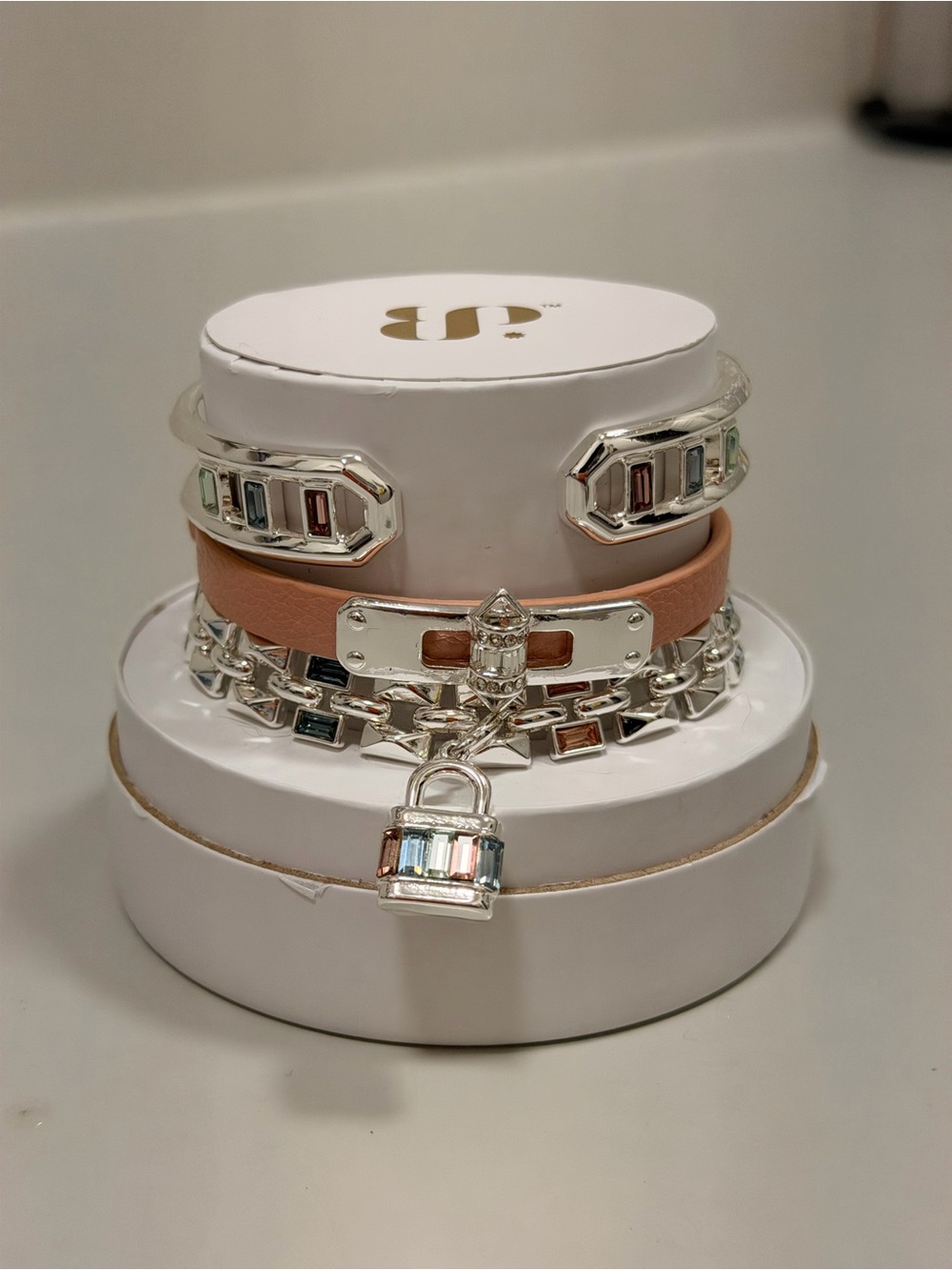 Bomb Party NWT! “Locked into your Purpose” Silver multi-colored Bracelet Stack